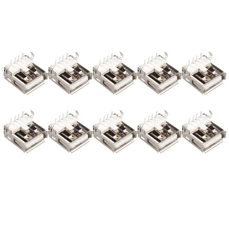 Futheda 10PCS USB Type A Standard Port Female Soldering Jack Connector USB Socket Jack Connector Right Angle Solder PCB Mount 4-Pin 90 Degree Silver Tone - Image 1